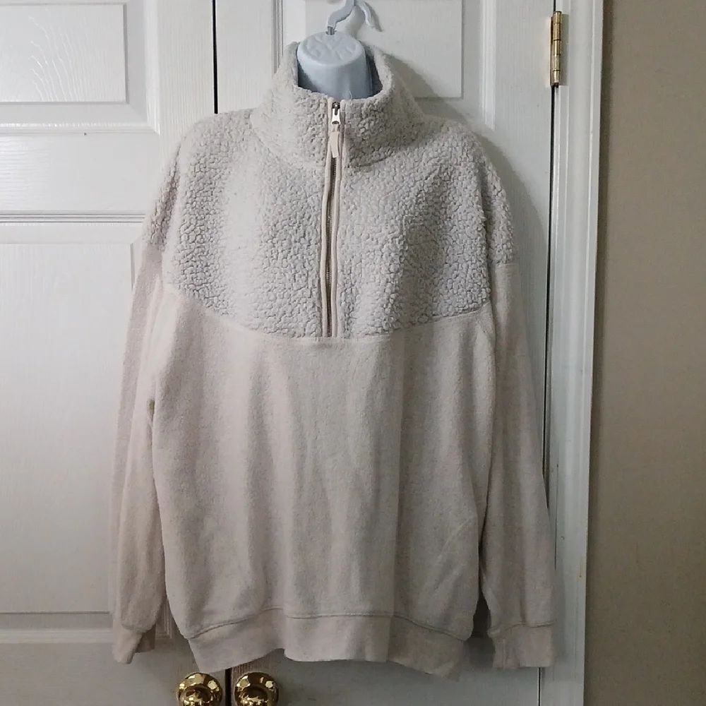 Aerie fleece sherpa Cozy Cream Quarter-Zip Pullover sweatshirt Sz XL EUC
